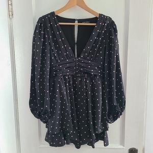 For Love & Lemons Black and Pink Polka Dot Long Sleeve Dress